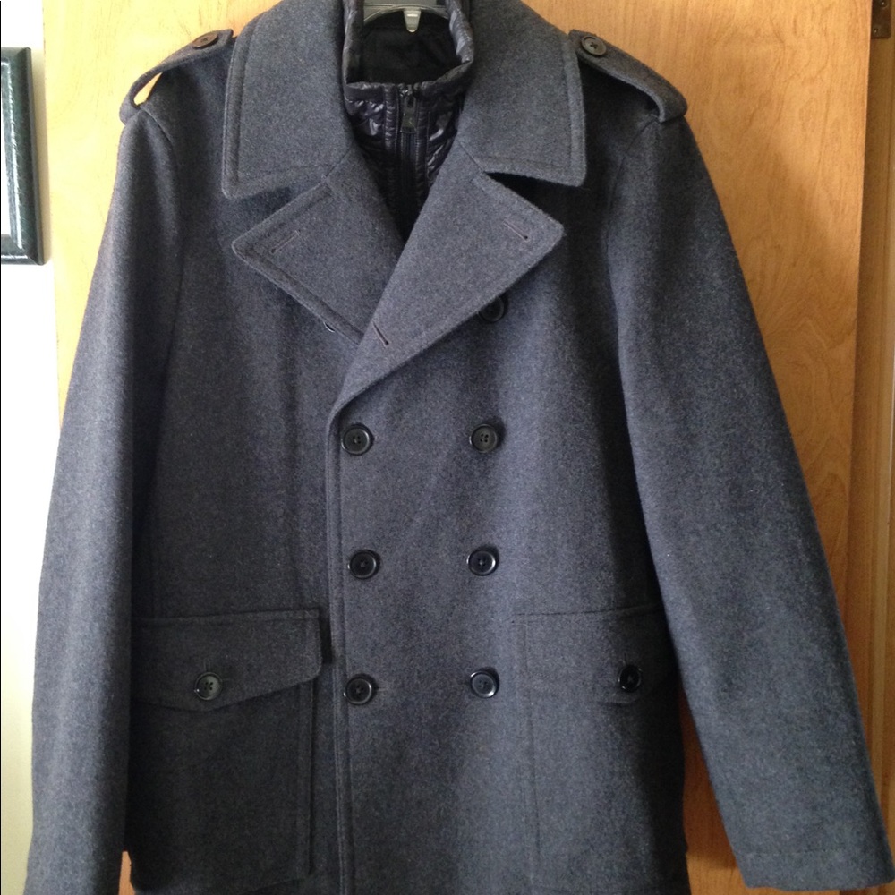 Express Men's Double-Breasted Gray Peacoat